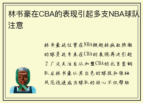 林书豪在CBA的表现引起多支NBA球队注意