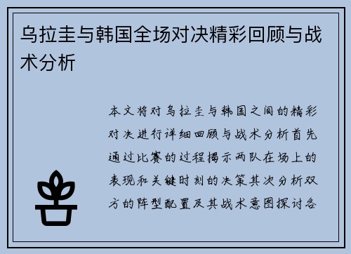 乌拉圭与韩国全场对决精彩回顾与战术分析